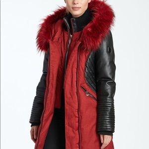 NOIZE vegan leather/fur winter parka, size small